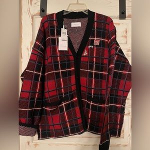 Ovadia & Sons Red/Black Plaid Cardigan size XL